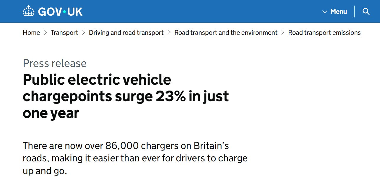 英国电动车充电桩数量增长23% 英国电动车充电桩数量增长23%